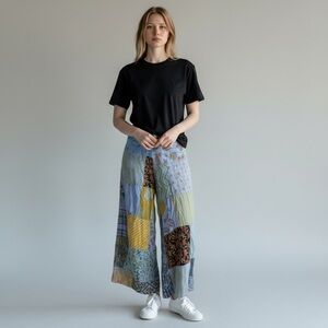 Earthbound Trading Co Wide Leg Patchwork Palazzo Pants Size L Floral Boho Hippie